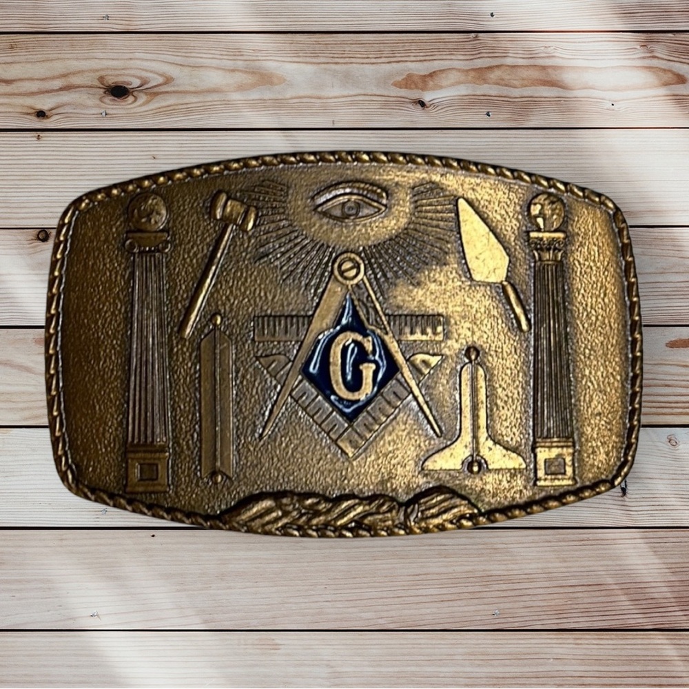 Vintage Harry Klitzner Providence Masonic Freemason Solid Brass Belt Buckle